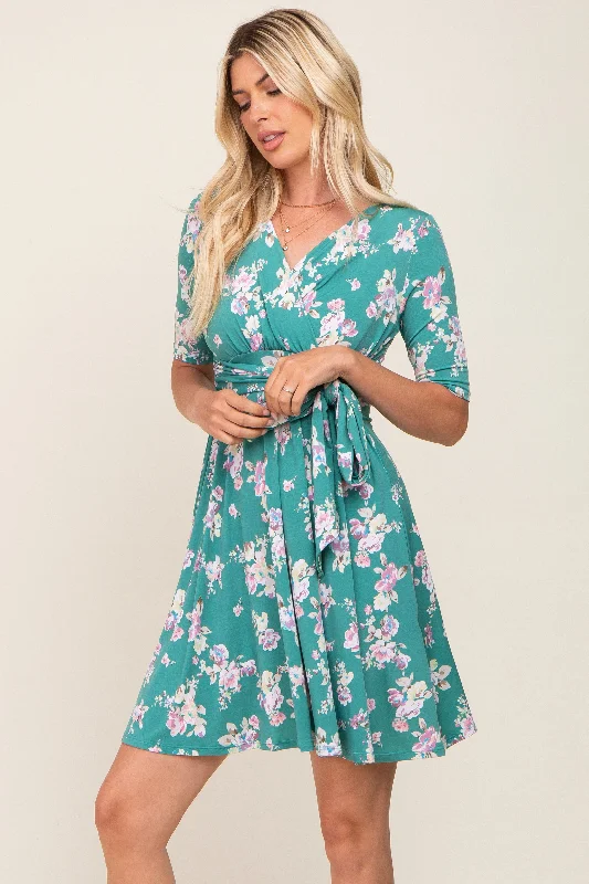 Quick Sale v-neck dressJade Floral Wrap Front V-Neck Short Sleeve Dress