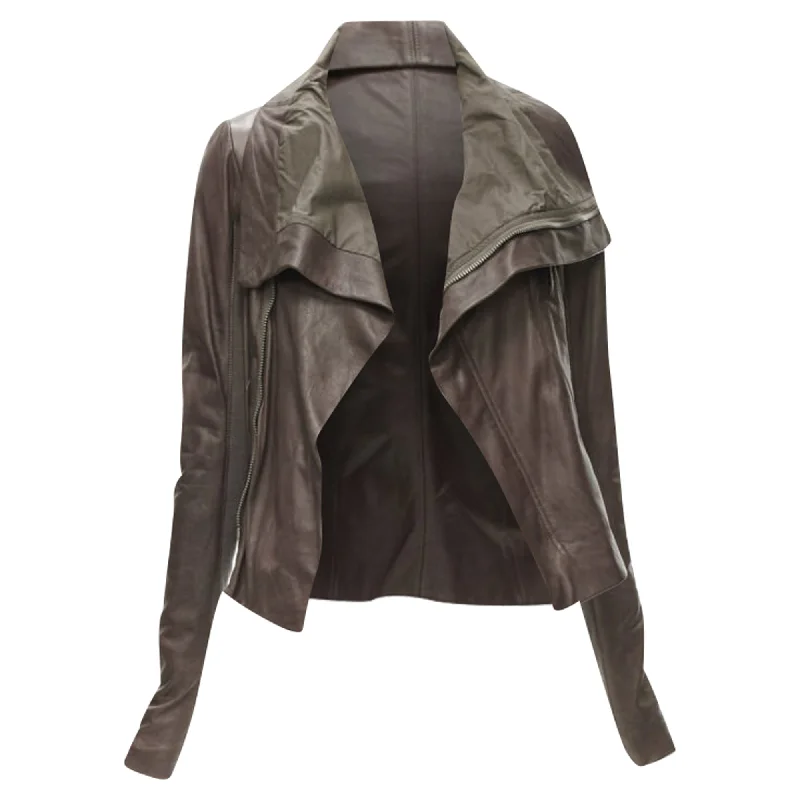Price Rollback Rick Owens dt lambskin leather draped collar fitted biker jacket