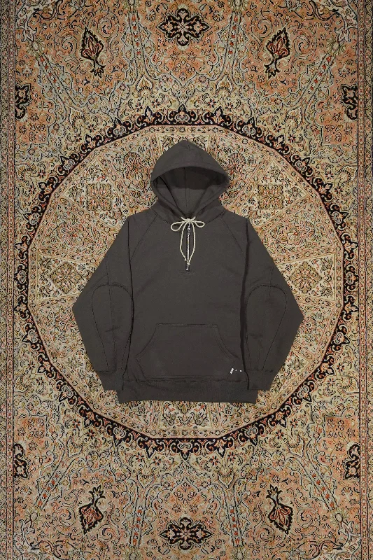 SUGARHILL TIRPLE STITCHED HALF ZIP-UP HOODIE(ASH GRAY)