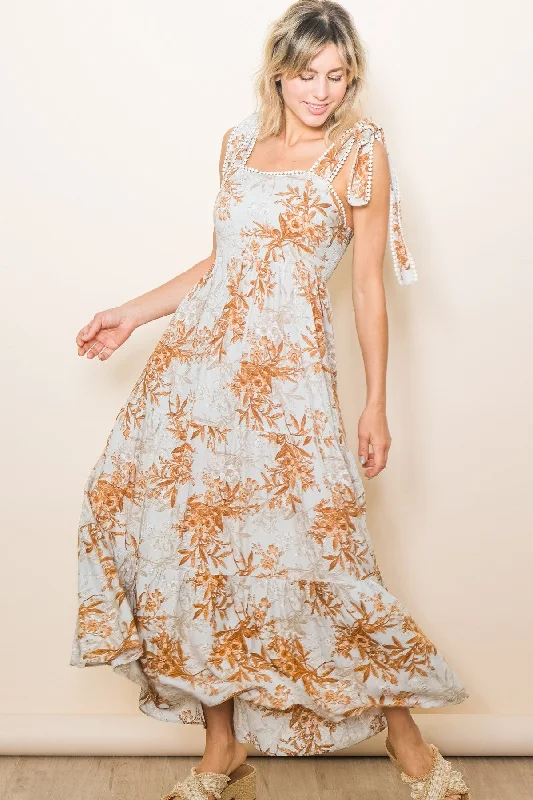 Price Buster pleated maxi dressRust Crochet Trim Floral Maxi Dress