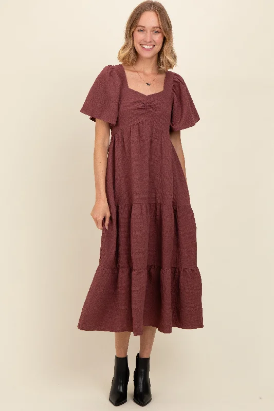 Unbeatable Prices comfy maxi dressBurgundy Sweetheart Neck Short Puff Sleeve Tiered Midi Dress Unbeatable Prices comfy maxi dressBurgundy Sweetheart Neck Short Puff Sleeve Tiered Midi Dress