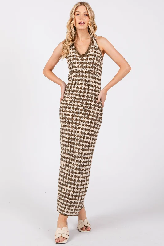 Best Seller oversized dressOlive Crochet Knit Ruffle Strap Midi Dress