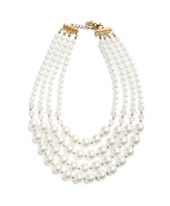 shift dressAccess Fashion White Necklace With Four Levels Of Pearls