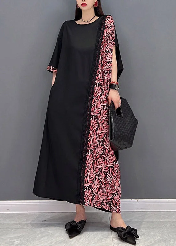 Midnight Sale boho dressElegant O-Neck Asymmetrical Print Patchwork Pockets Dresses Short Sleeve
