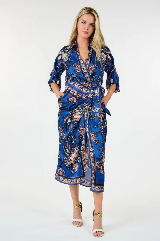 trendy wrap dressWrap Front 3/4 Sleeve Printed Dress