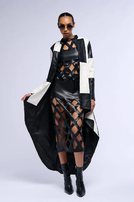 New Markdowns soft coatBACK AGAIN PATCHWORK FAUX LEATHER TRENCH