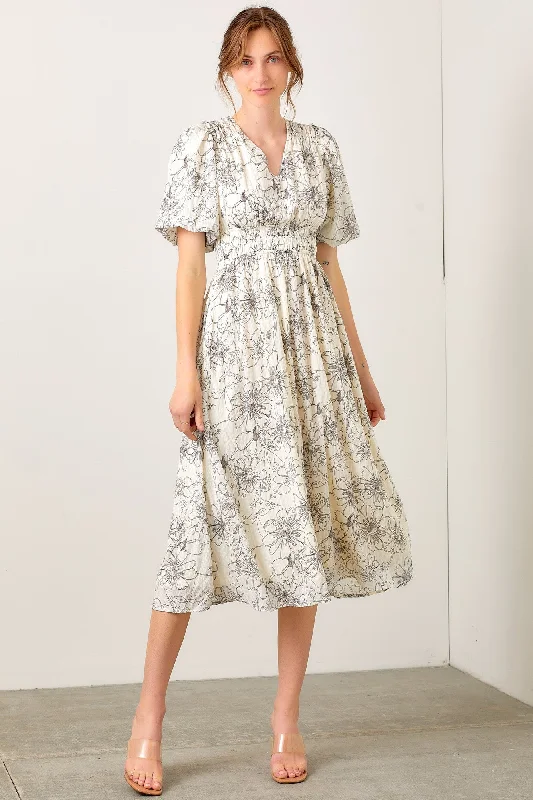 Discount Mania pleated maxi dressBlack Floral Smocked Waist Midi Dress
