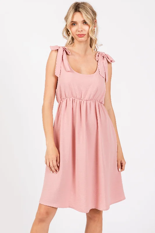 Major Savings pleated maxi dressPink Solid Tie-Shoulder Scoop Neck Dress
