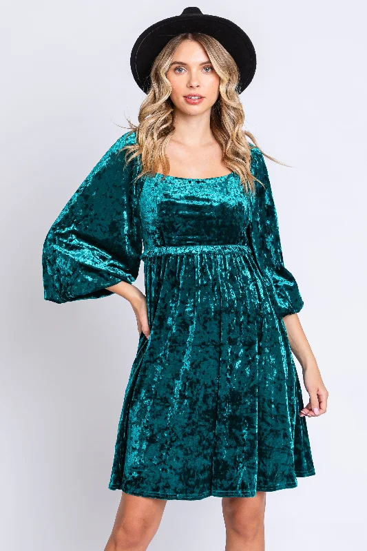Price Drop Alert vintage dressGreen Teal Velour Square Neck Dress