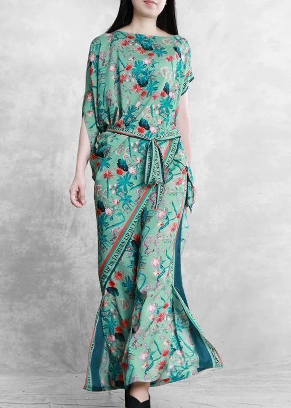 Price Meltdown satin midi dressWomen's 2024 summer national style green print suit irregular two-piece Price Meltdown satin midi dressWomen's 2024 summer national style green print suit irregular two-piece