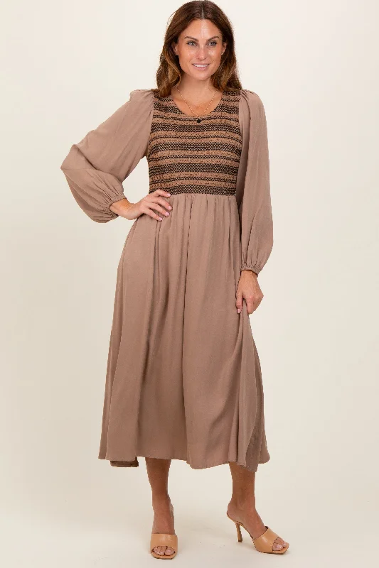 Season Finale Sale comfy maxi dressMocha Contrast Knit Bodice Maxi Dress