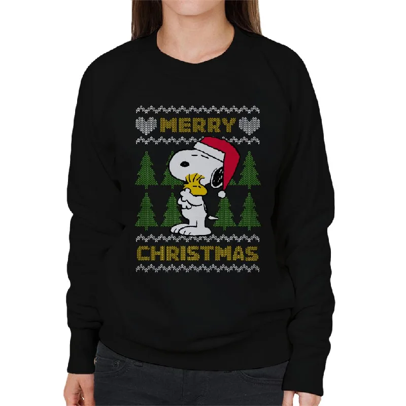 Special Savings lightweight fitness hoodiePeanuts Snoopy Hugs Merry Christmas Knit Pattern Women's Sweatshirt