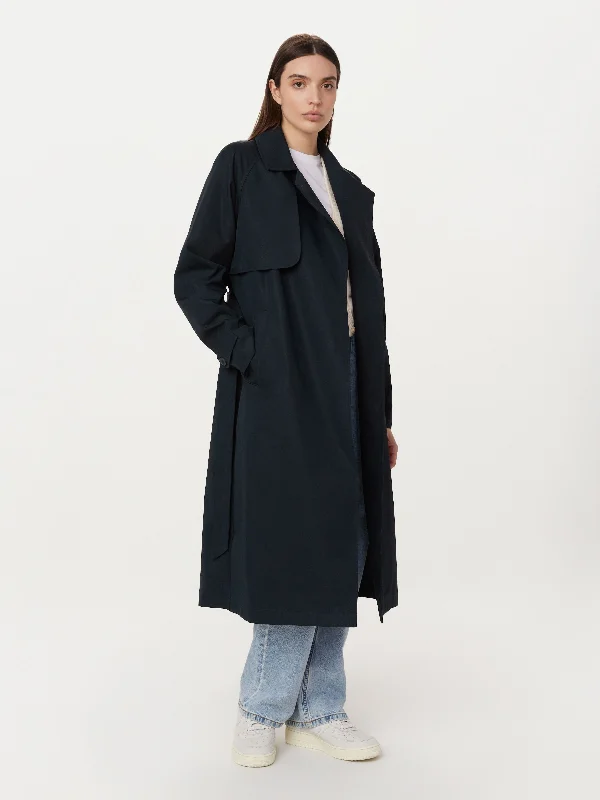 breathable jacketThe Long Trench Coat in Deep Blue