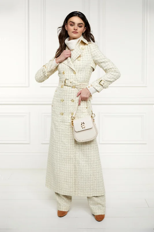 Seasonal Sale cold weather jacketFull Length Marlborough Trench Coat (Ivory Sparkle Tweed)