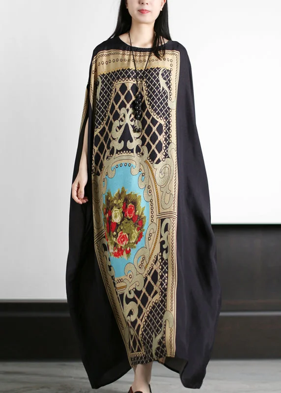 Weekend Deal satin midi dressOriginal Loose Black O-Neck Yellow Print Silk Maxi Dresses Batwing Sleeve Weekend Deal satin midi dressOriginal Loose Black O-Neck Yellow Print Silk Maxi Dresses Batwing Sleeve