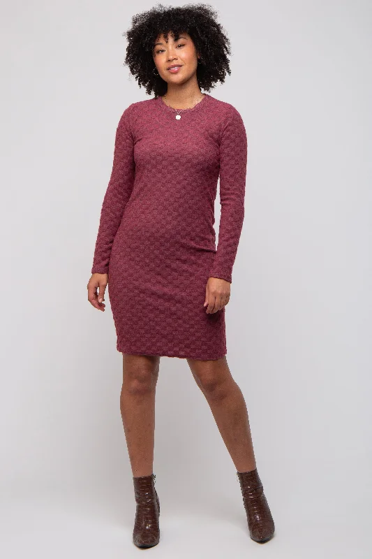 Season Finale Sale evening dressBurgundy Soft Brushed Knit Long Sleeve Dress