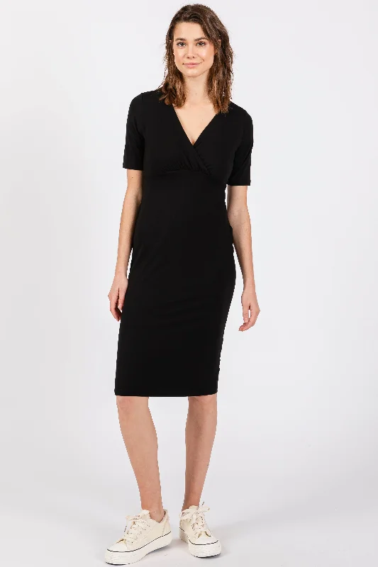 Deal Dash trendy bodycon dressBlack Wrap Top Midi Dress