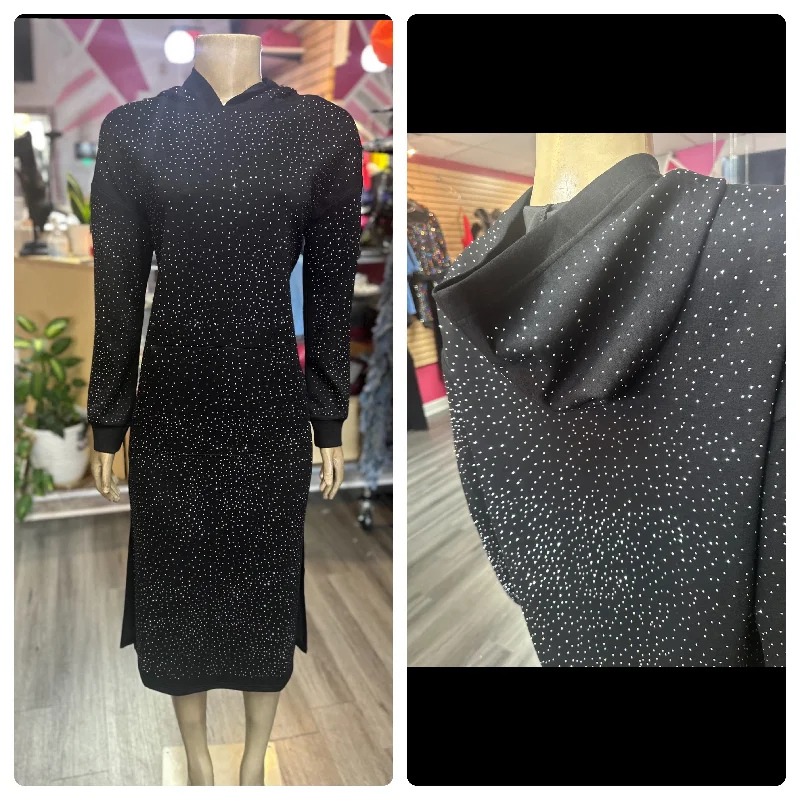 form-fitting dressAll Over Rhinestone Hoodie Dress