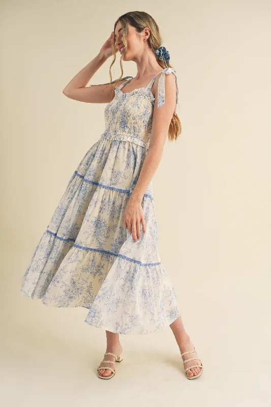 Buy More, Save More ruched dressLight Blue Floral Sleeveless Ruffle Tiered Midi Dress Buy More, Save More ruched dressLight Blue Floral Sleeveless Ruffle Tiered Midi Dress