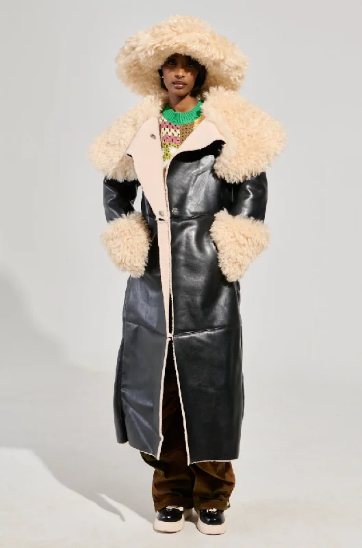 Major Savings fitted coatSHE GOT IT FLUFFY PU TRENCH WITH BONDED SHERPA