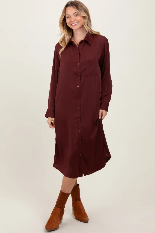 Mega Sale high-waisted dressRust Long Sleeve Midi Shirt Dress