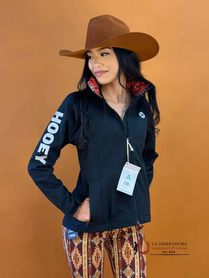 TIME-Limited Offer Hooey Womens Black Softshell w/ White Hooey Logo on Sleeve Full Zip Up TIME-Limited Offer Hooey Womens Black Softshell w/ White Hooey Logo on Sleeve Full Zip Up