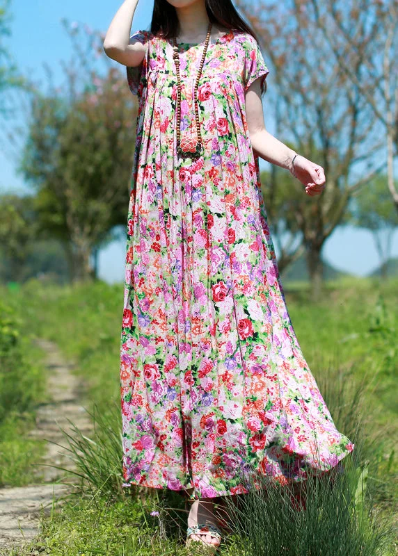 Loyalty Reward textured dressCasual O-Neck wrinkled print Long Dress Short Sleeve