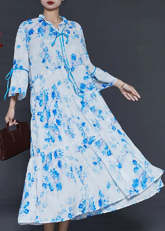 layered dressModern White Ruffled Print Cotton Long Dresses Summer