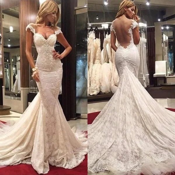 knit dressDelicate Mermaid Lace Appliques Wedding Dress With Court Train-710877