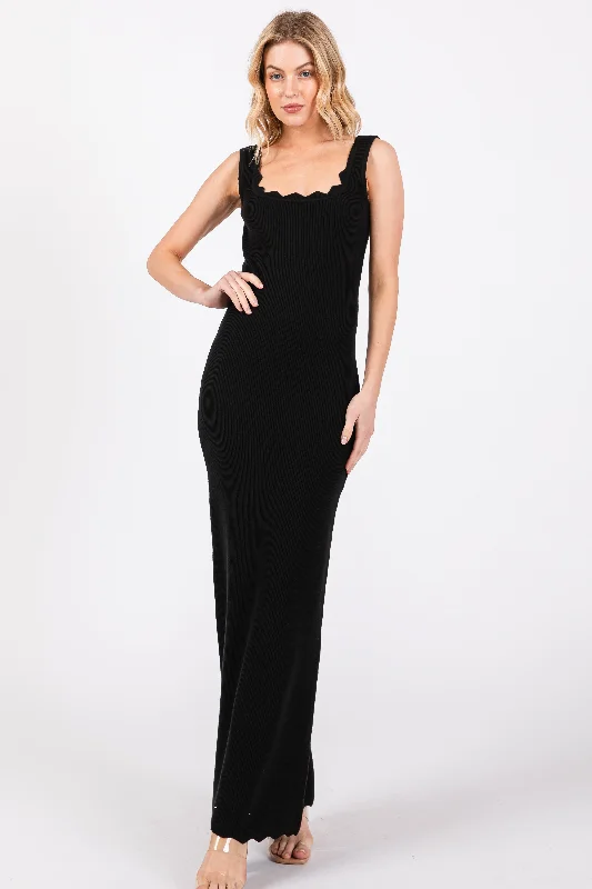 Limited Stock wrap-around dressBlack Ribbed Scalloped Neck Sleeveless Low Back Maxi Dress Limited Stock wrap-around dressBlack Ribbed Scalloped Neck Sleeveless Low Back Maxi Dress