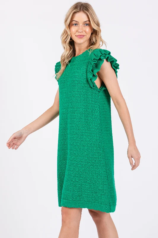 Buy Now backless dressGreen Knit Ruffle Sleeve Sweater Dress