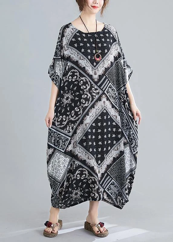 Hot Deal chic wrap dressWomen O Neck Summer Quilting Dresses Photography Black Print Traveling Dress