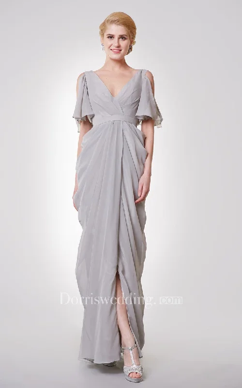 draped dressUnique Low-v Neck Off Shoulder Empire Long Dress With Straps