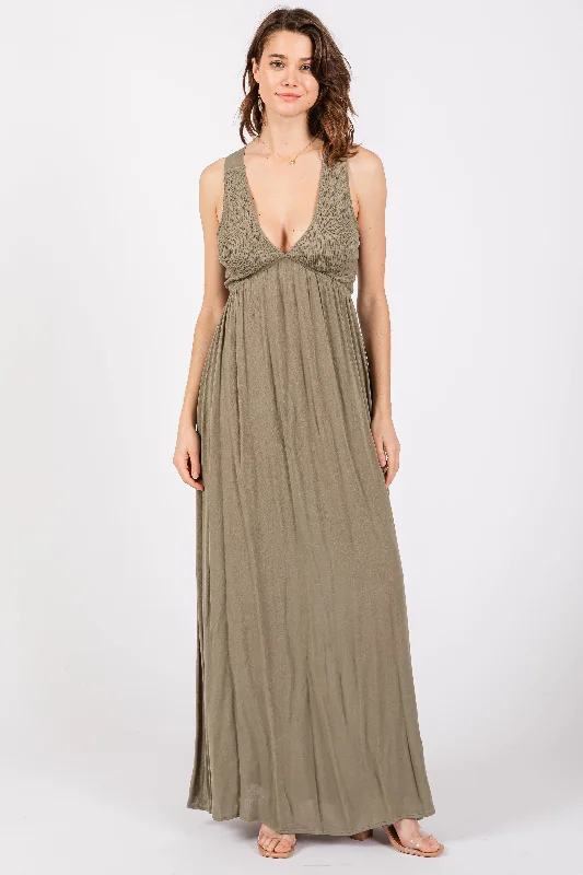 Shop and Save textured dressOlive Deep V-Neck Cross Back Maxi Dress