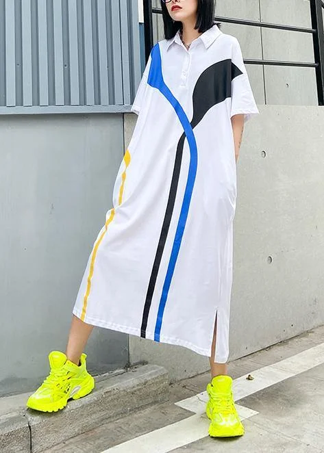 Price Cut textured dressWomen white cotton quilting clothes lapel patchwork A Line summer Dresses
