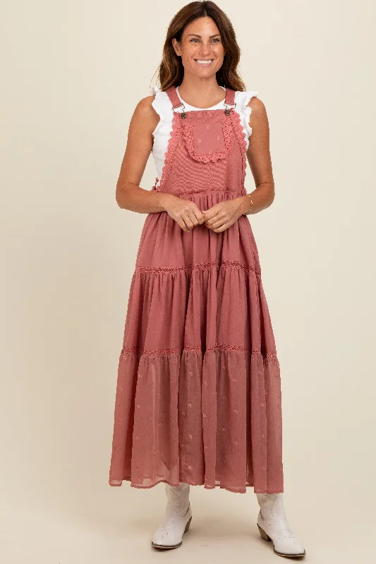 Holiday Sale elegant maxi dressMauve Overall Crochet Lace Tiered Dress