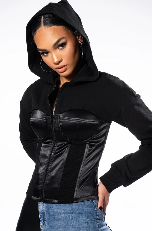 BOSS MOVES CORSETED ZIP UP SWEATSHIRT