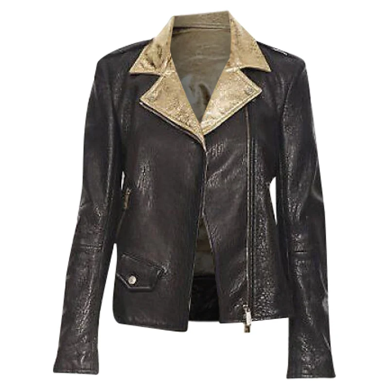 Midnight Madness Faith Connexion pebble leather metallic back moto biker jacket
