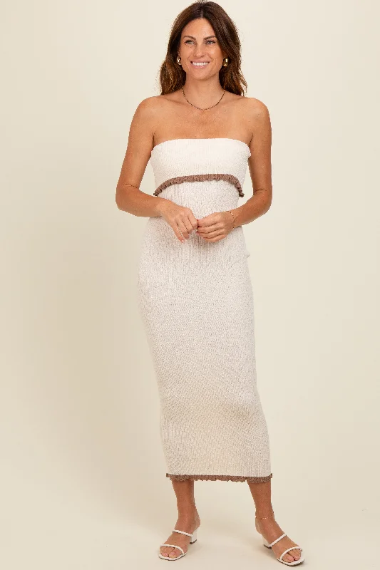 Closeout statement dressCream Contrast Trim Strapless Knit Dress