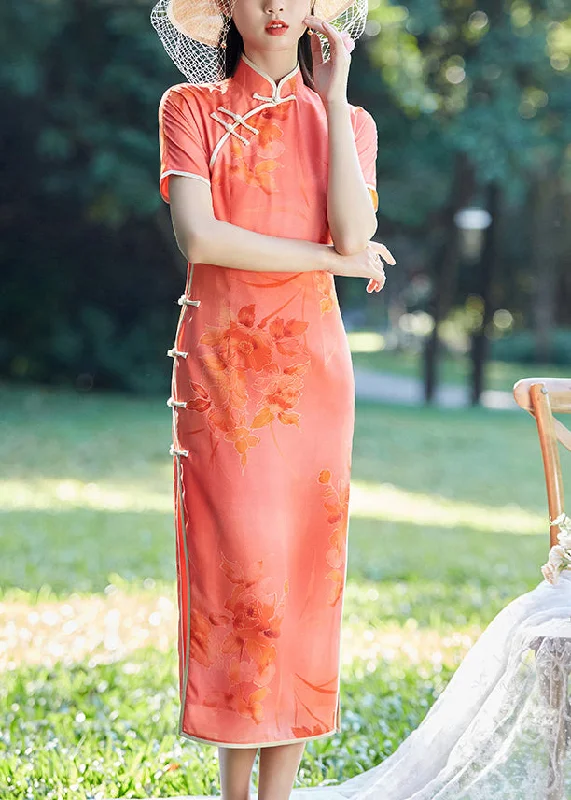 Overstock Sale modern dressVintage Watermelon red Mandarin Collar Print Silk cheongsam Dresses Short Sleeve Overstock Sale modern dressVintage Watermelon red Mandarin Collar Print Silk cheongsam Dresses Short Sleeve