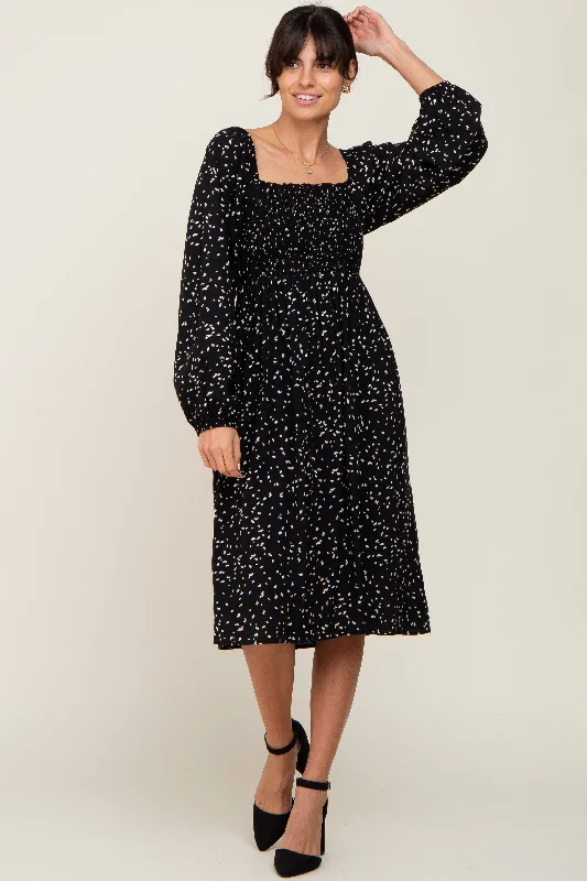 Weekend Deal casual midi dressBlack Printed Long Sleeve Midi Dress