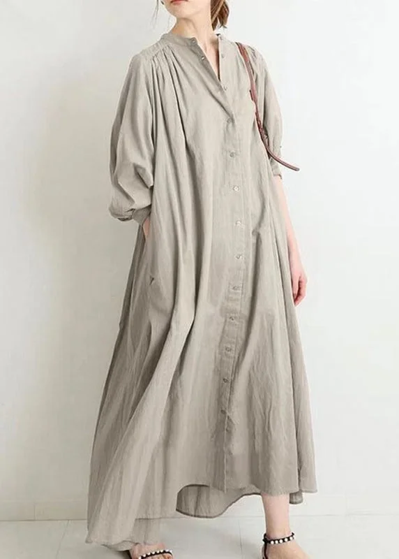 evening dressBrief Apricot Stand Collar Low High Design Maxi Shirt Dress Puff Sleeve