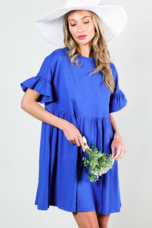 Crazy Deals elegant evening dressRoyal Blue Ruffle Sleeve Dress