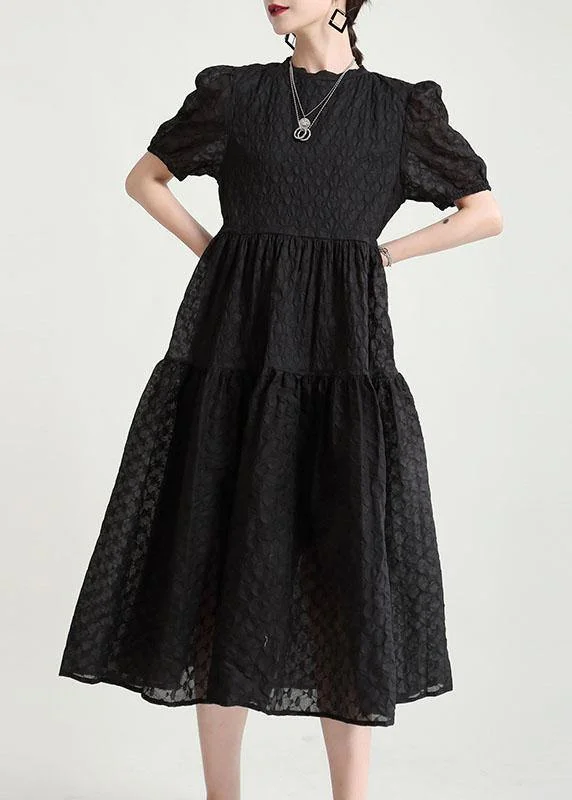 Take Advantage boho-chic dressItalian Black Puff Sleeve Patchwork Summer Dress Short Sleeve