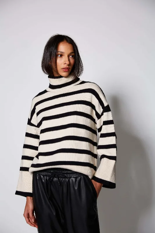 casual shift dressVan-Dos High Neck Striped Sweater