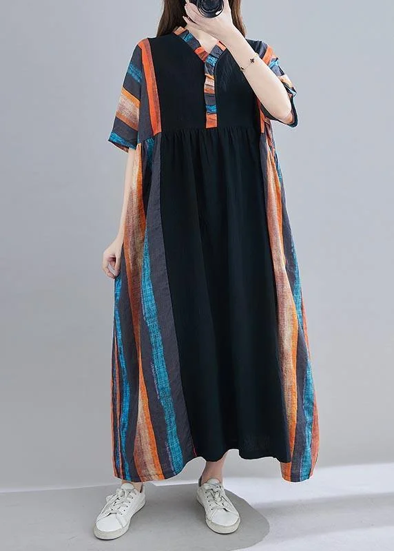 Huge Discounts luxury dressWomen V Neck Patchwork Summer Dress Outfits Multicolor Striped Maxi Dress