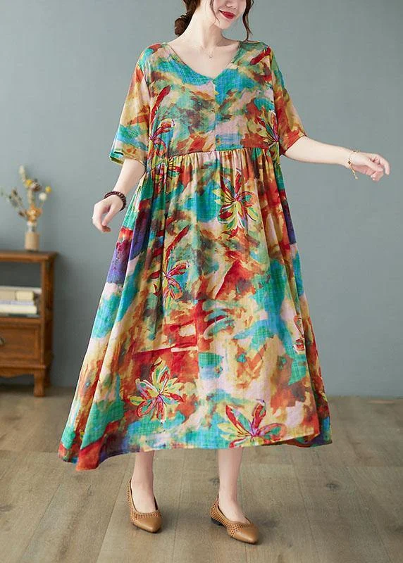 Crazy Deals floral midi dressHandmade Print V Neck Patchwork Pockets Summer Long Dresses Half Sleeve