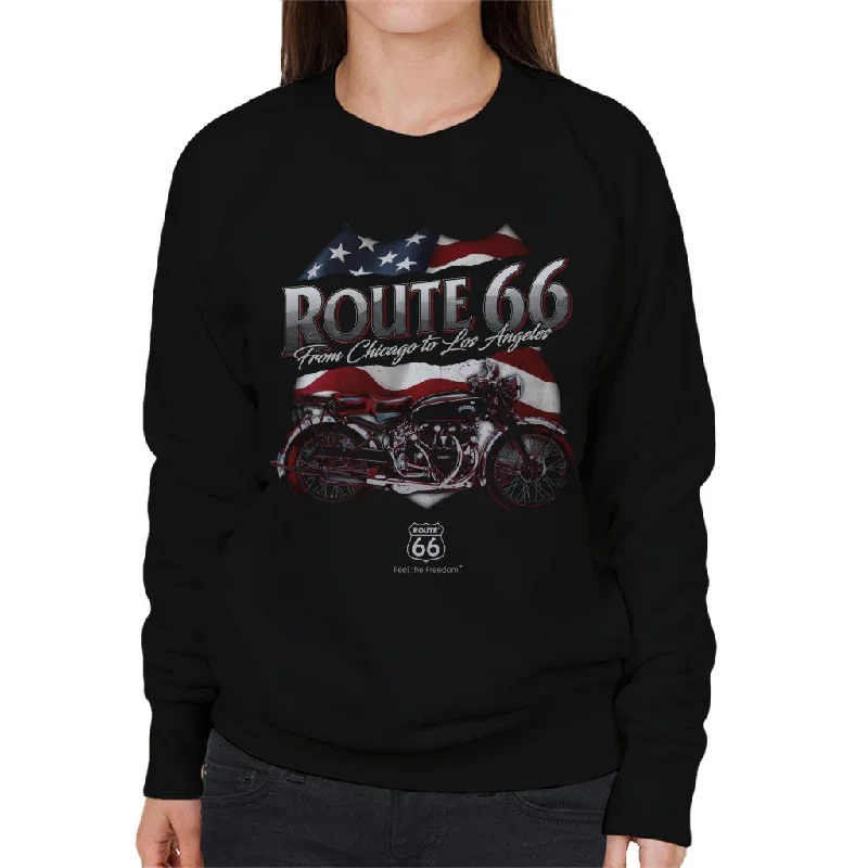 comfortable athletic sweatshirtRoute 66 US Flag & Motorcycle Women's Sweatshirt