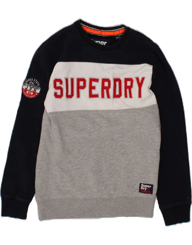 Final Clearance SUPERDRY Mens Graphic Sweatshirt Jumper Medium Grey Colourblock Cotton