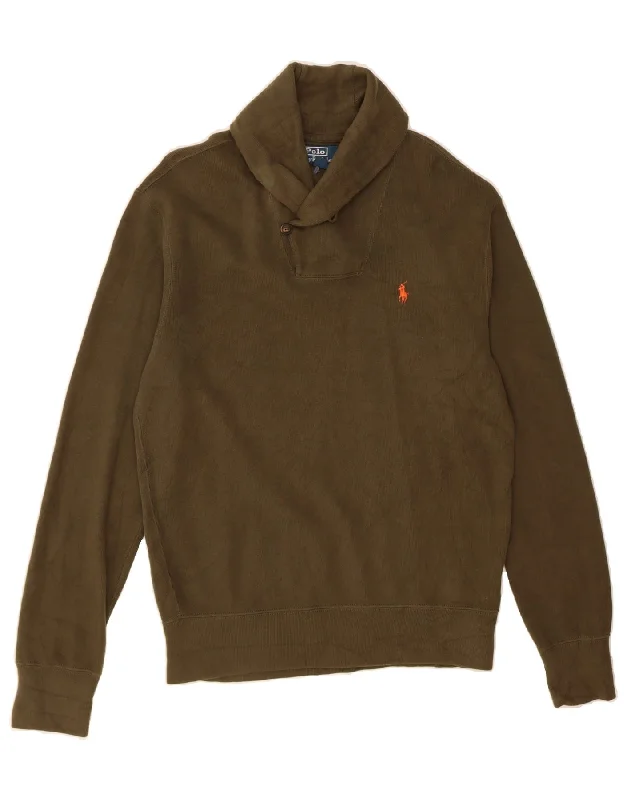 Seasonal Sale POLO RALPH LAUREN Mens Shawl Neck Sweatshirt Jumper Small Khaki Cotton